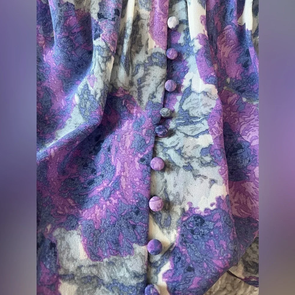 Joie purple floral 100% silk 3/4 sleeve button front top blouse size XS - Picture 8 of 13